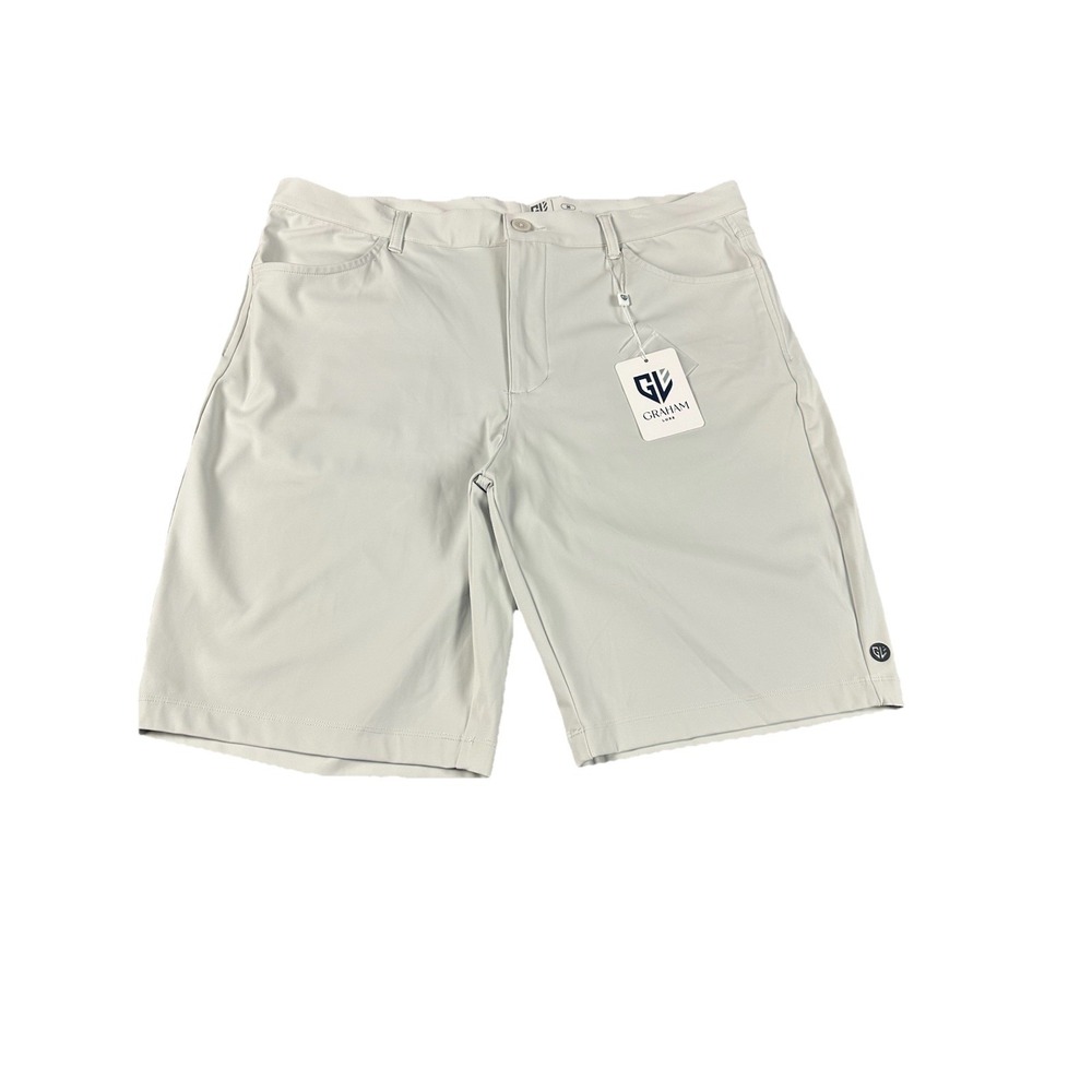 Graham Luxe Wren Shorts Men 38X10 Silver Gray Golf  Stretch Hybrid Chino New